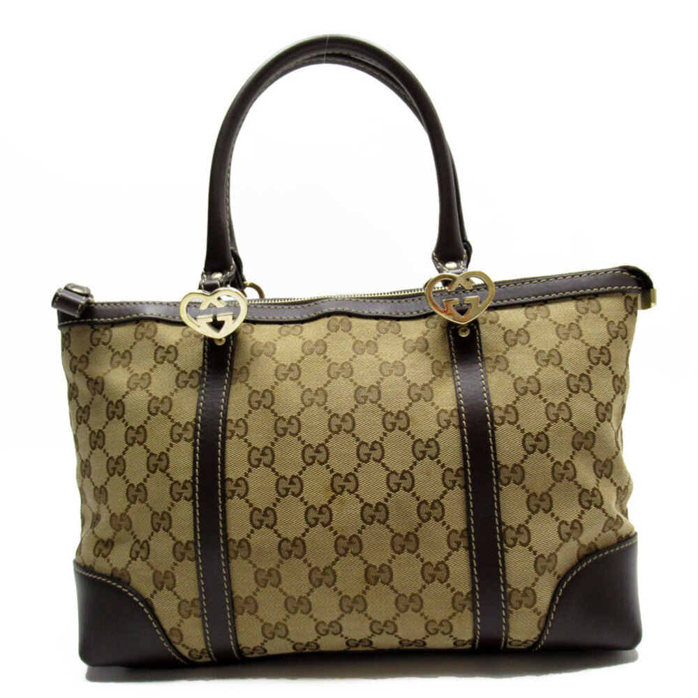 Gucci Handbag GG Canvas Leather Beige Brown Gold